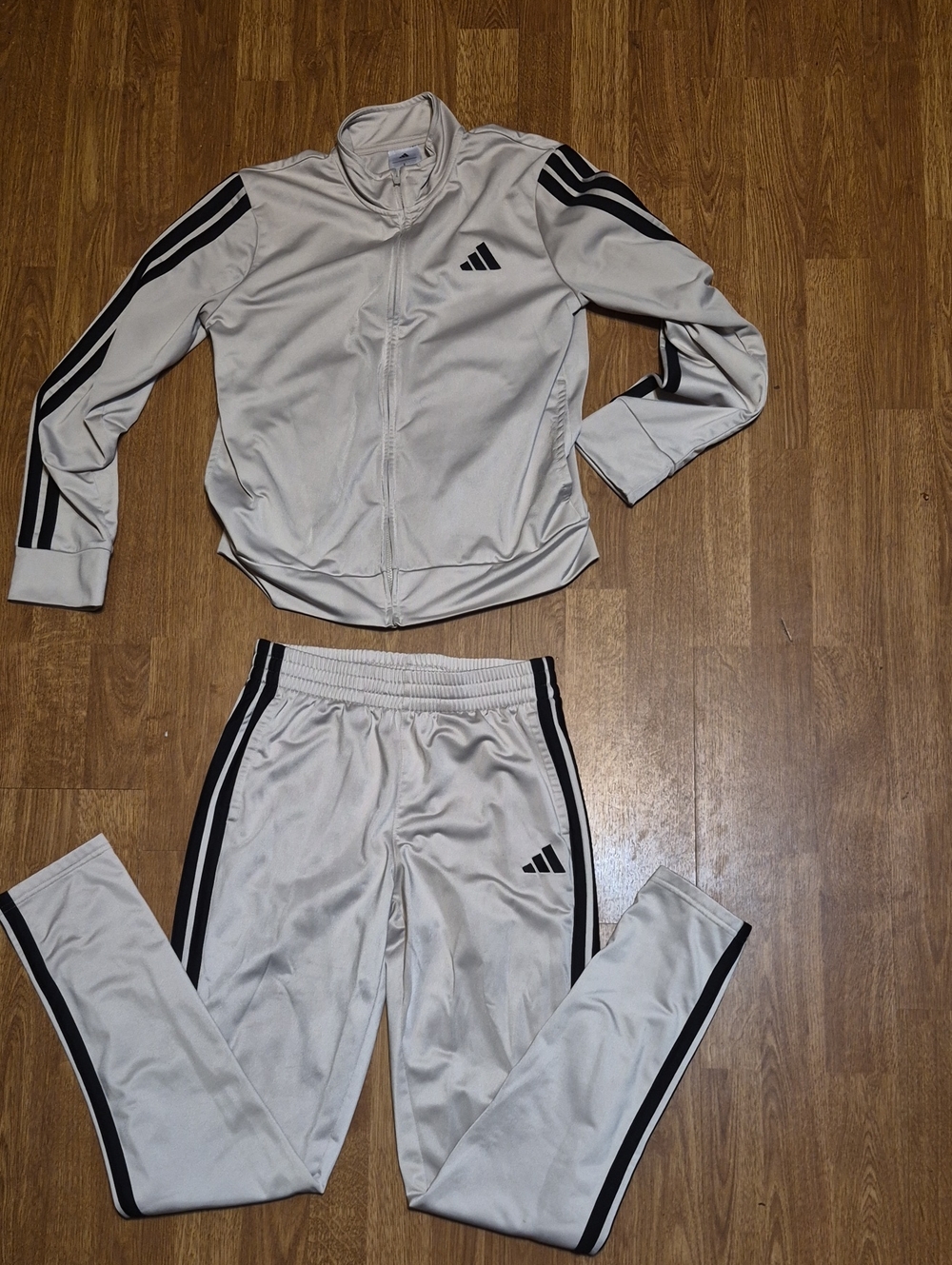 adidas Kids Beige Track Jacket and Joggers with Black Stripes Size L